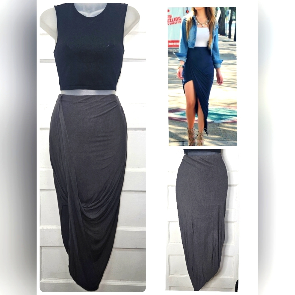 Express Grey Loop Front Asymetrical Bodycon Mini/Midi Skirt Sz XS
